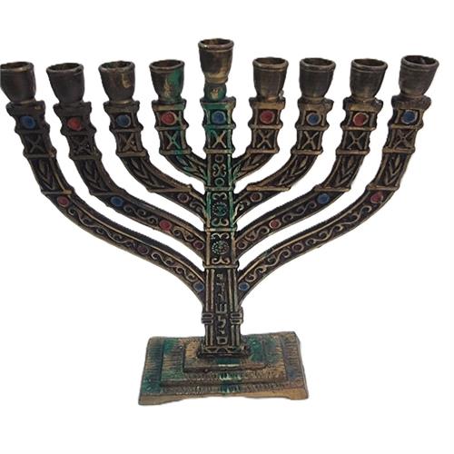 חנוכיית פליז יצוקה וינטג' – JERUSALEM