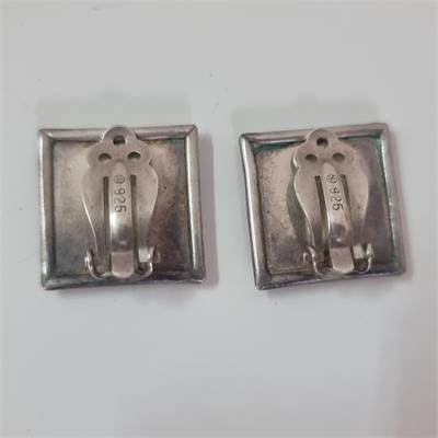 עגילי קליפס כסף (925) ופנינים – עיצוב וינטג' גיאומטרי ✨