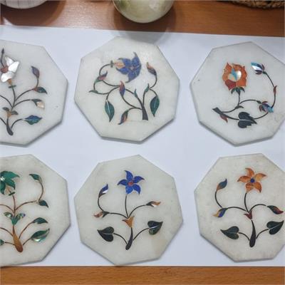 6 תחתיות שיש יוקרתיות - עבודת יד "טאג' מאהל" (Pietra Dura)