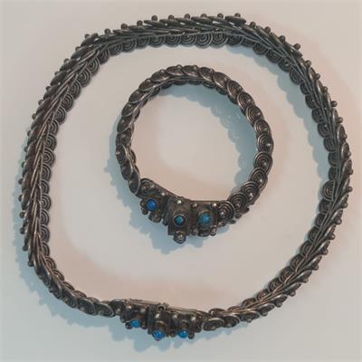 סט יוקרתי ועתיק: שרשרת וצמיד כסף 900 בעבודת יד (155 גרם)