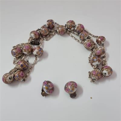 סט וינטג' מוראנו פיוראטו (Fiorato) נדיר –שרשרת ארוכה ועגילים